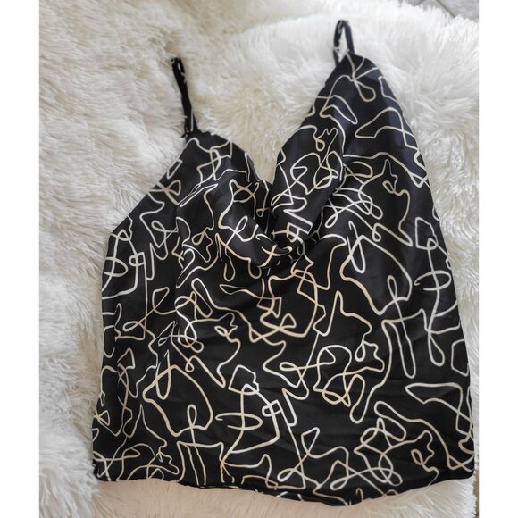 O.L.M. Black & White Abstract Print Cowl Neck Cami Top  M - Picture 6 of 8